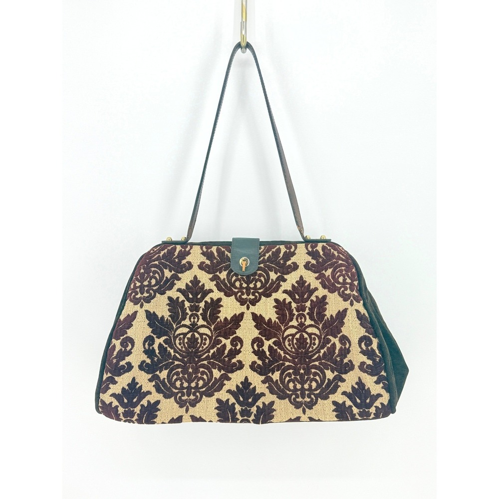 Offhand Designs Velvet Tapestry Satchel Handbag Whimsigoth Burgundy Damask Retro
